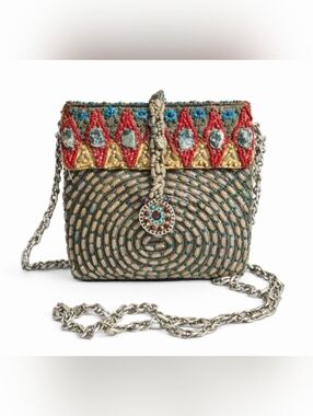 Vintage Mary Frances Beaded Crossbody Bag – Handcrafted Artisan Purse 5x5"